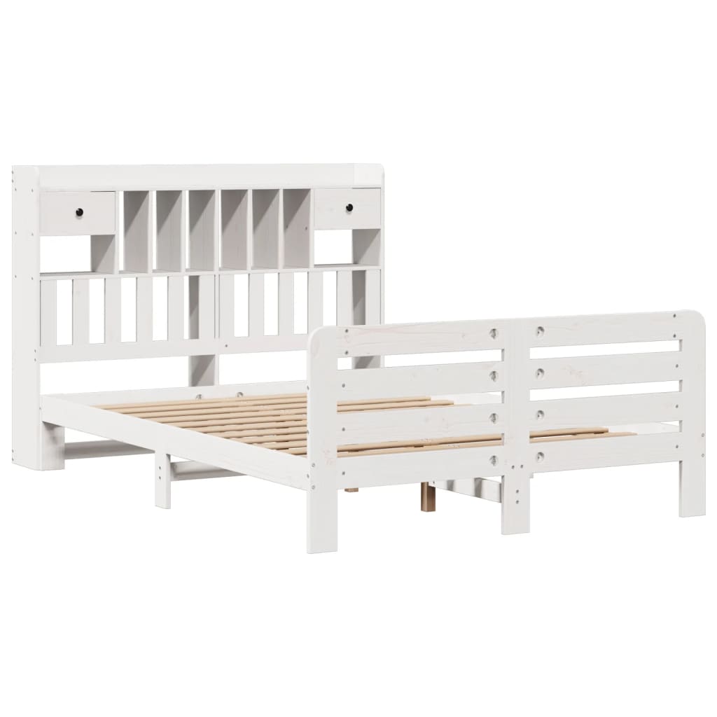 vidaXL Cama con estantería sin colchón madera maciza blanca 160x200 cm