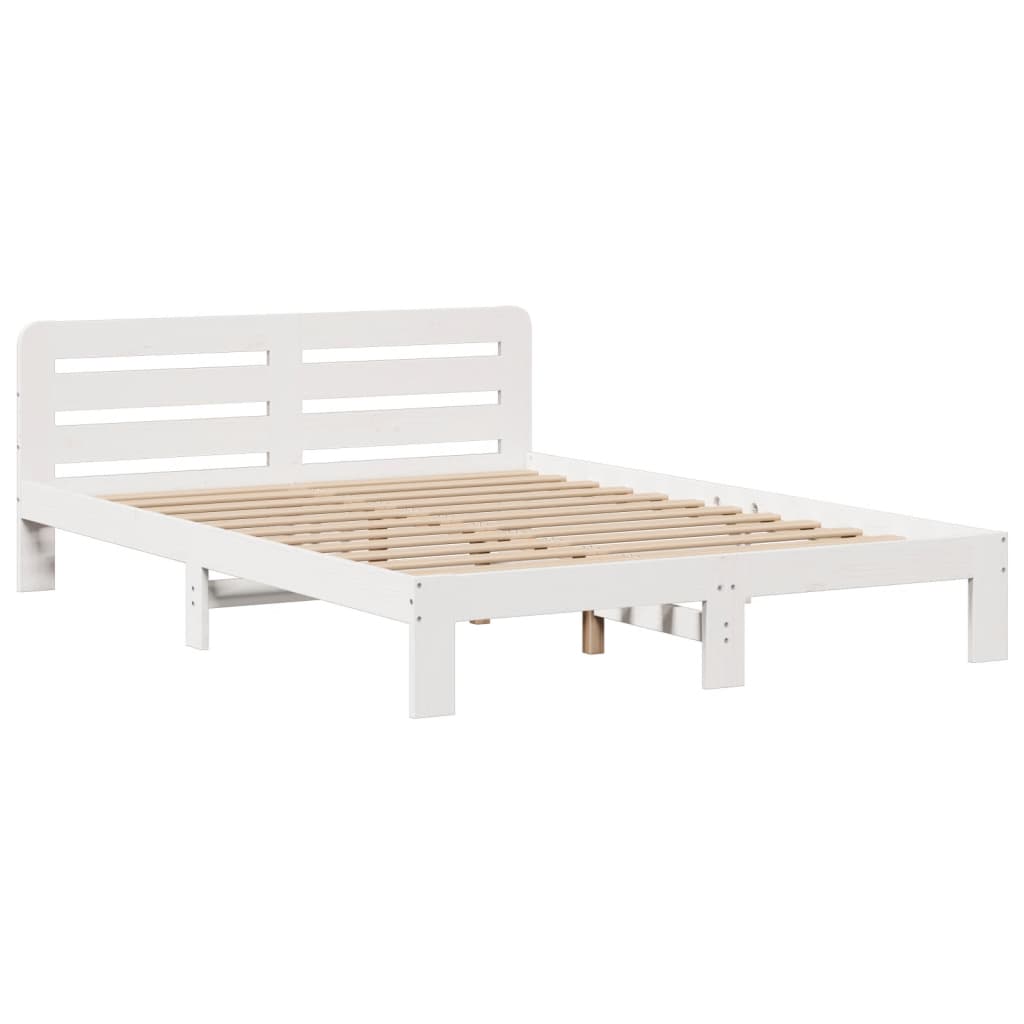 vidaXL Cama con estantería sin colchón madera maciza blanca 160x200 cm