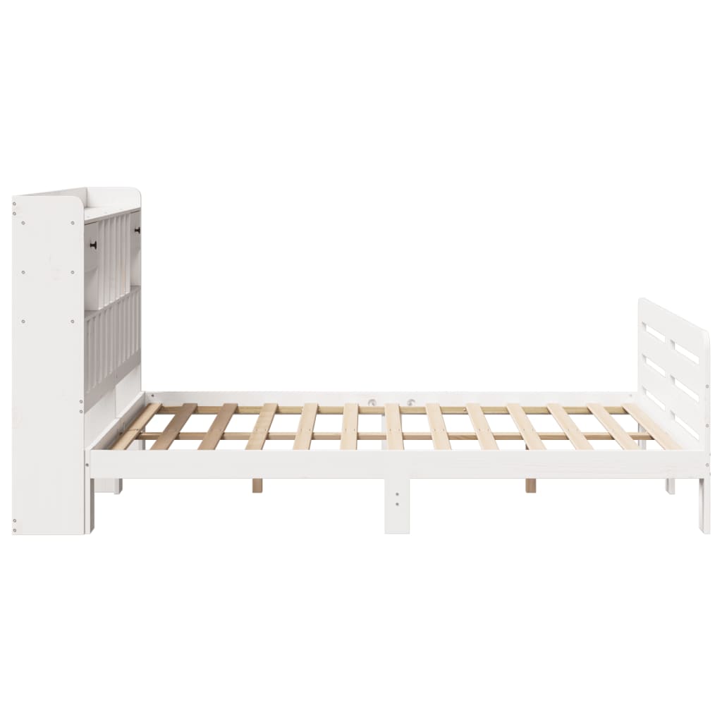 vidaXL Cama con estantería sin colchón madera maciza blanca 160x200 cm