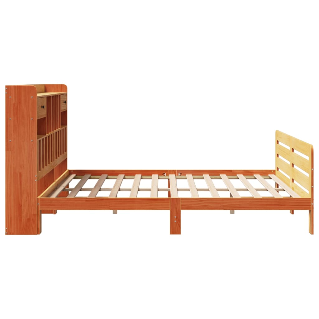 vidaXL Cama con estantería sin colchón madera maciza marrón 180x200cm