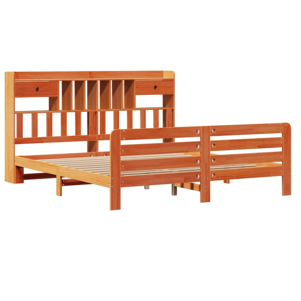 vidaXL Cama con estantería sin colchón madera maciza marrón 200x200 cm