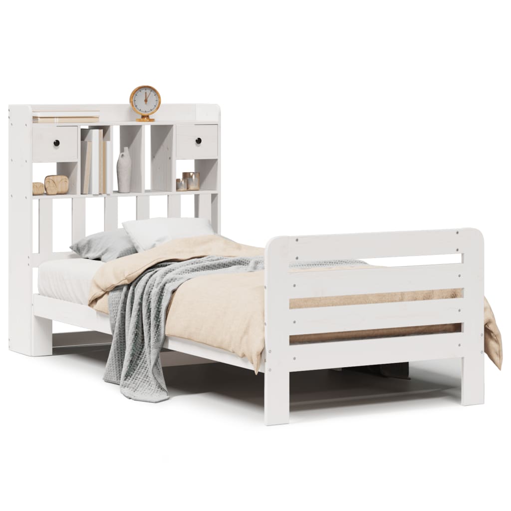 vidaXL Cama con estantería sin colchón madera maciza blanca 75x190 cm