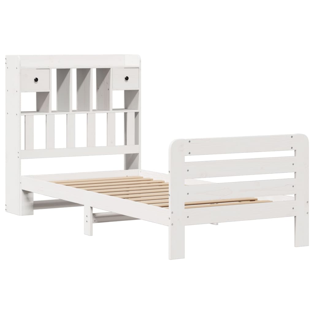 vidaXL Cama con estantería sin colchón madera maciza blanca 75x190 cm