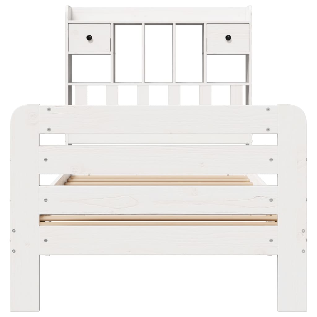 vidaXL Cama con estantería sin colchón madera maciza blanca 75x190 cm