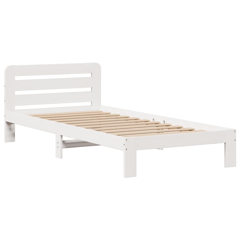 vidaXL Cama con estantería sin colchón madera maciza blanca 75x190 cm