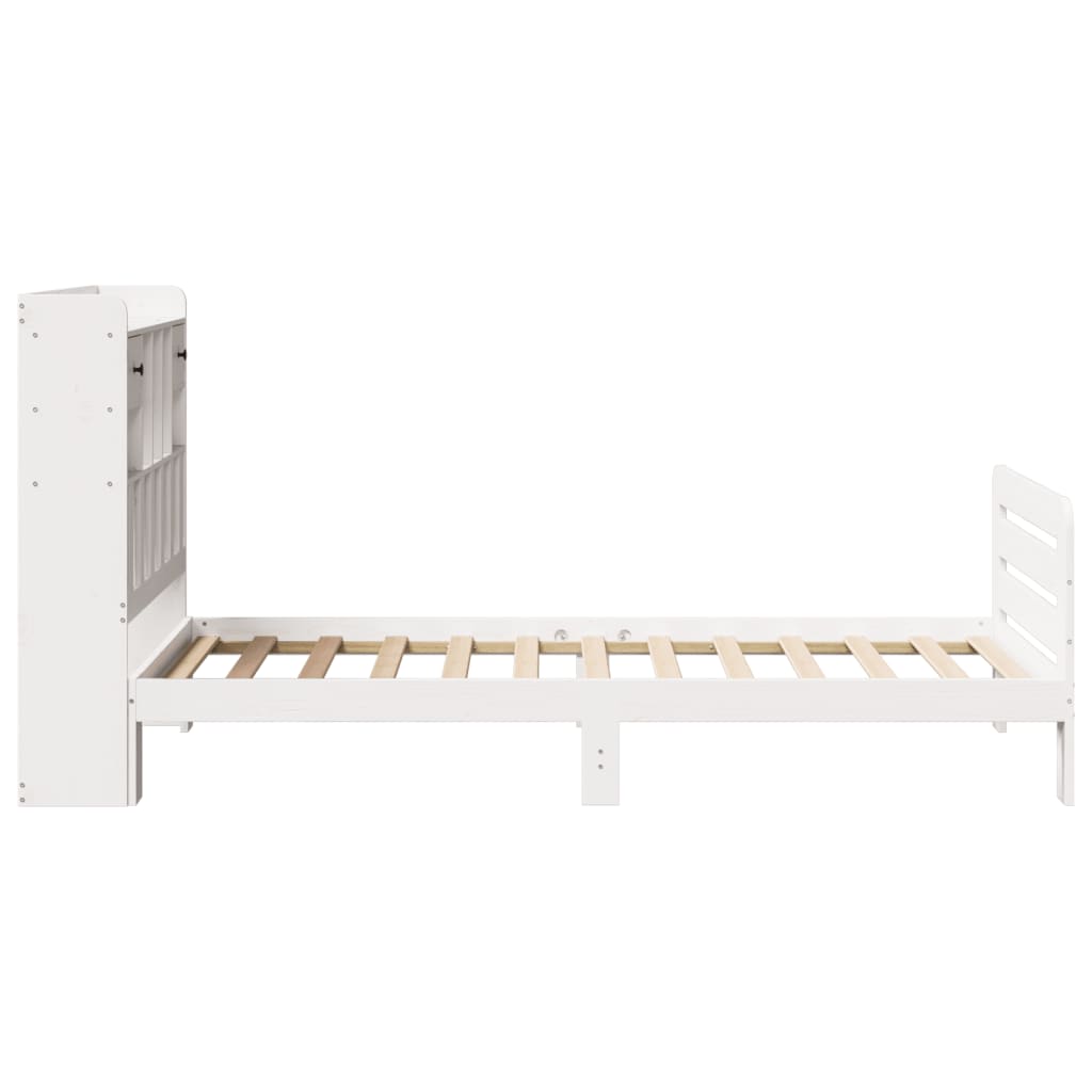 vidaXL Cama con estantería sin colchón madera maciza blanca 75x190 cm