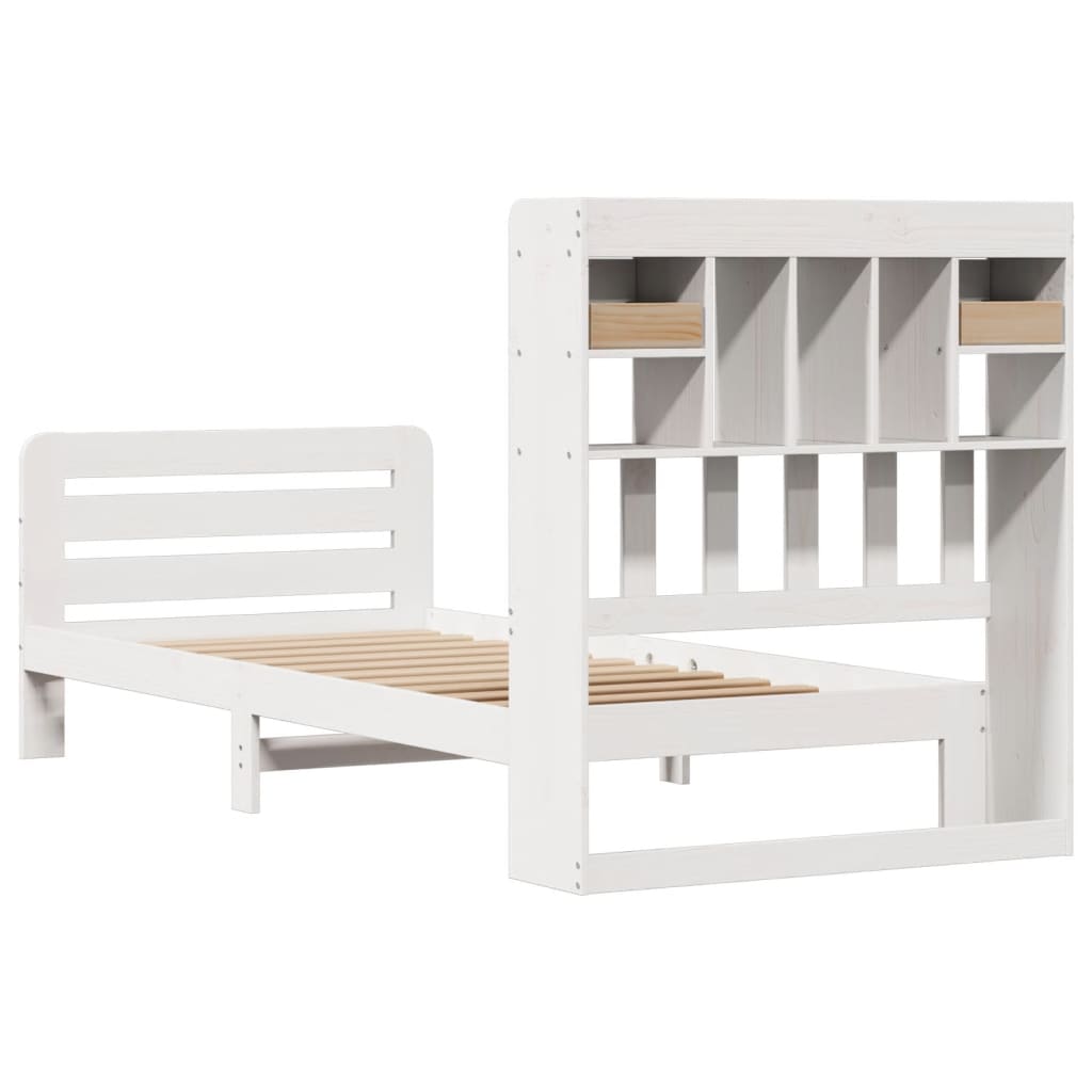 vidaXL Cama con estantería sin colchón madera maciza blanca 75x190 cm