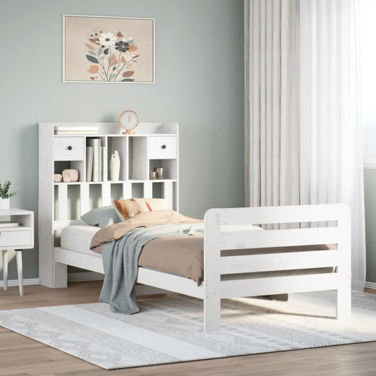 vidaXL Cama con estantería sin colchón madera maciza blanca 75x190 cm