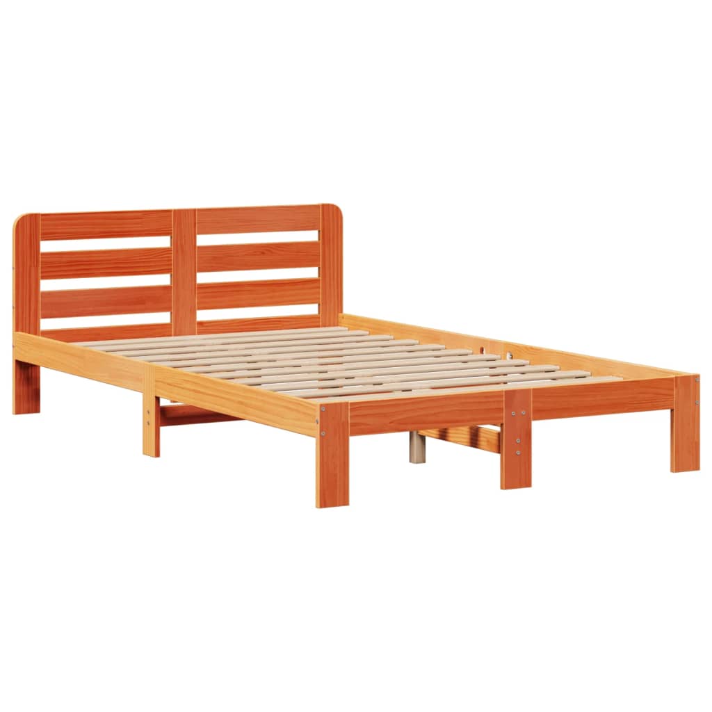 vidaXL Cama con estantería sin colchón madera maciza marrón 135x190cm