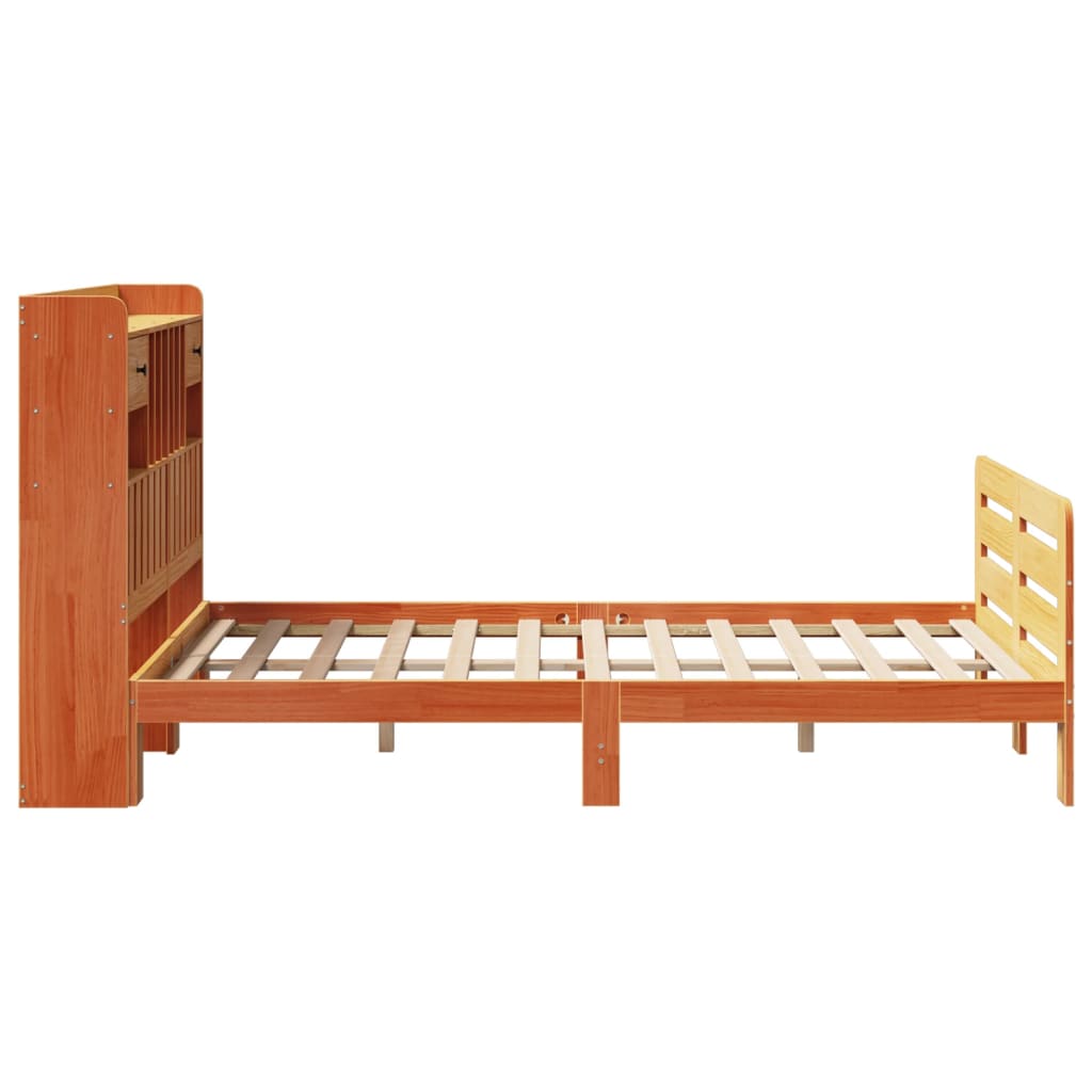 vidaXL Cama con estantería sin colchón madera maciza marrón 135x190cm