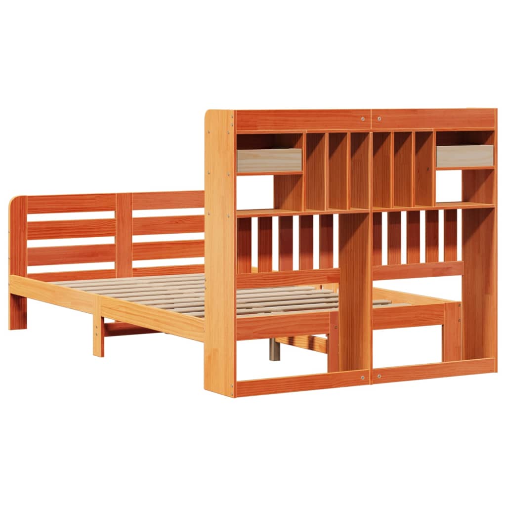 vidaXL Cama con estantería sin colchón madera maciza marrón 135x190cm