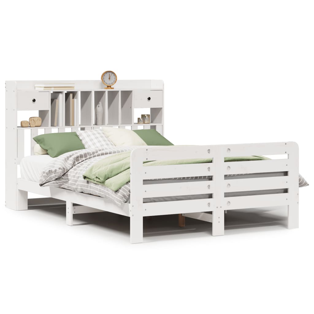 vidaXL Cama con estantería sin colchón madera maciza blanca 140x190 cm