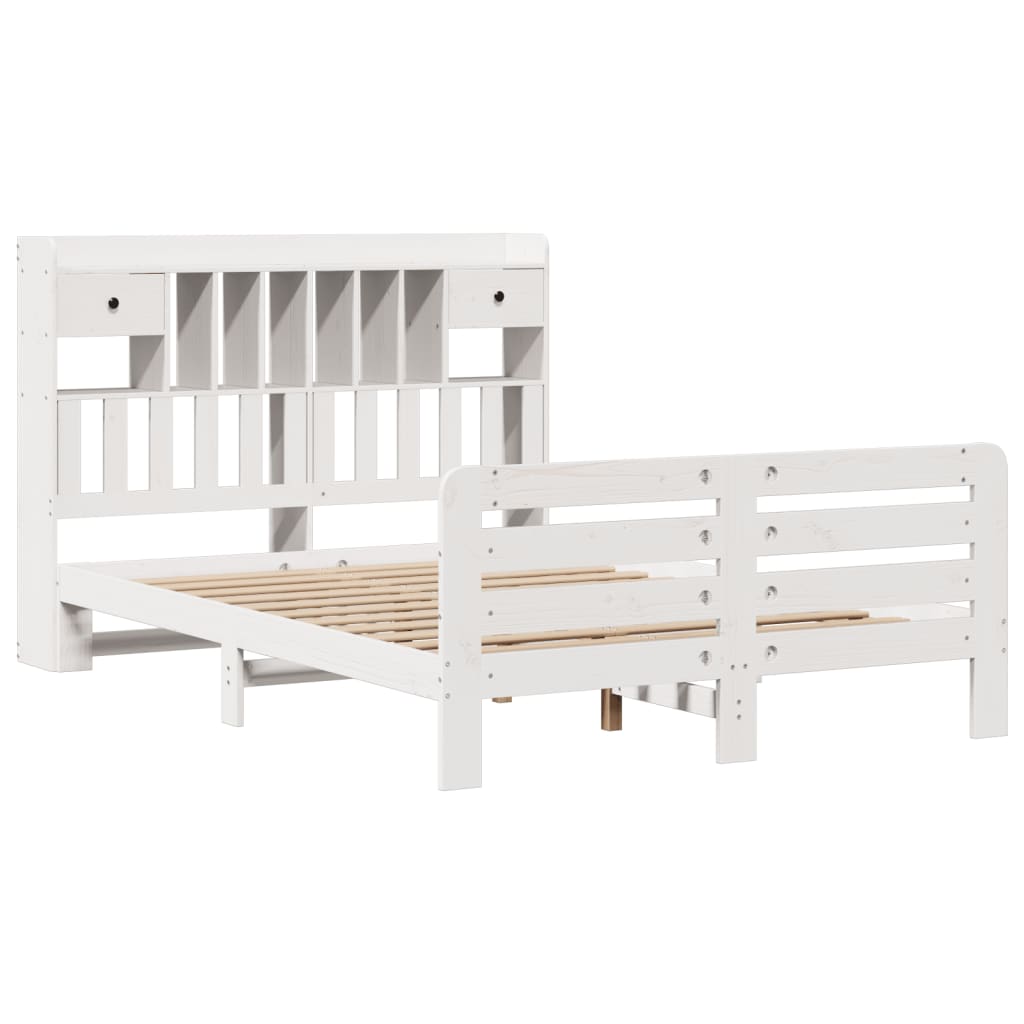 vidaXL Cama con estantería sin colchón madera maciza blanca 140x190 cm