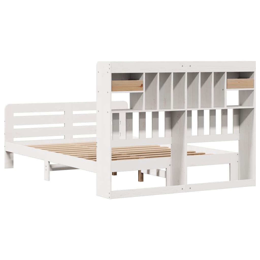 vidaXL Cama con estantería sin colchón madera maciza blanca 140x190 cm