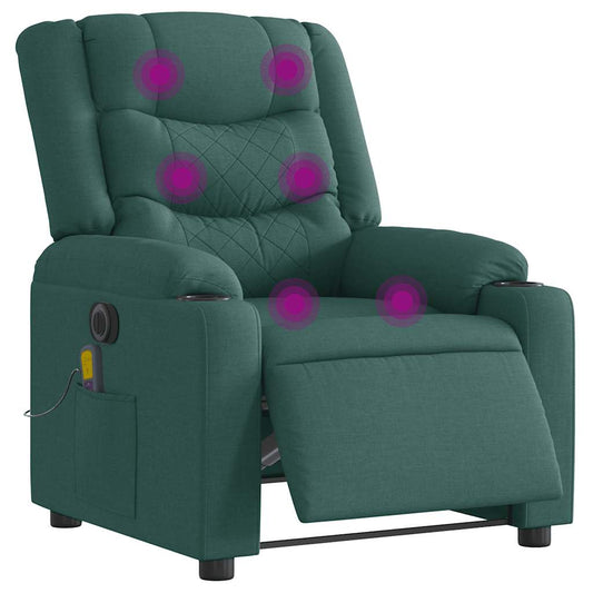 vidaXL Sillón reclinable de masaje eléctrico tela verde oscuro