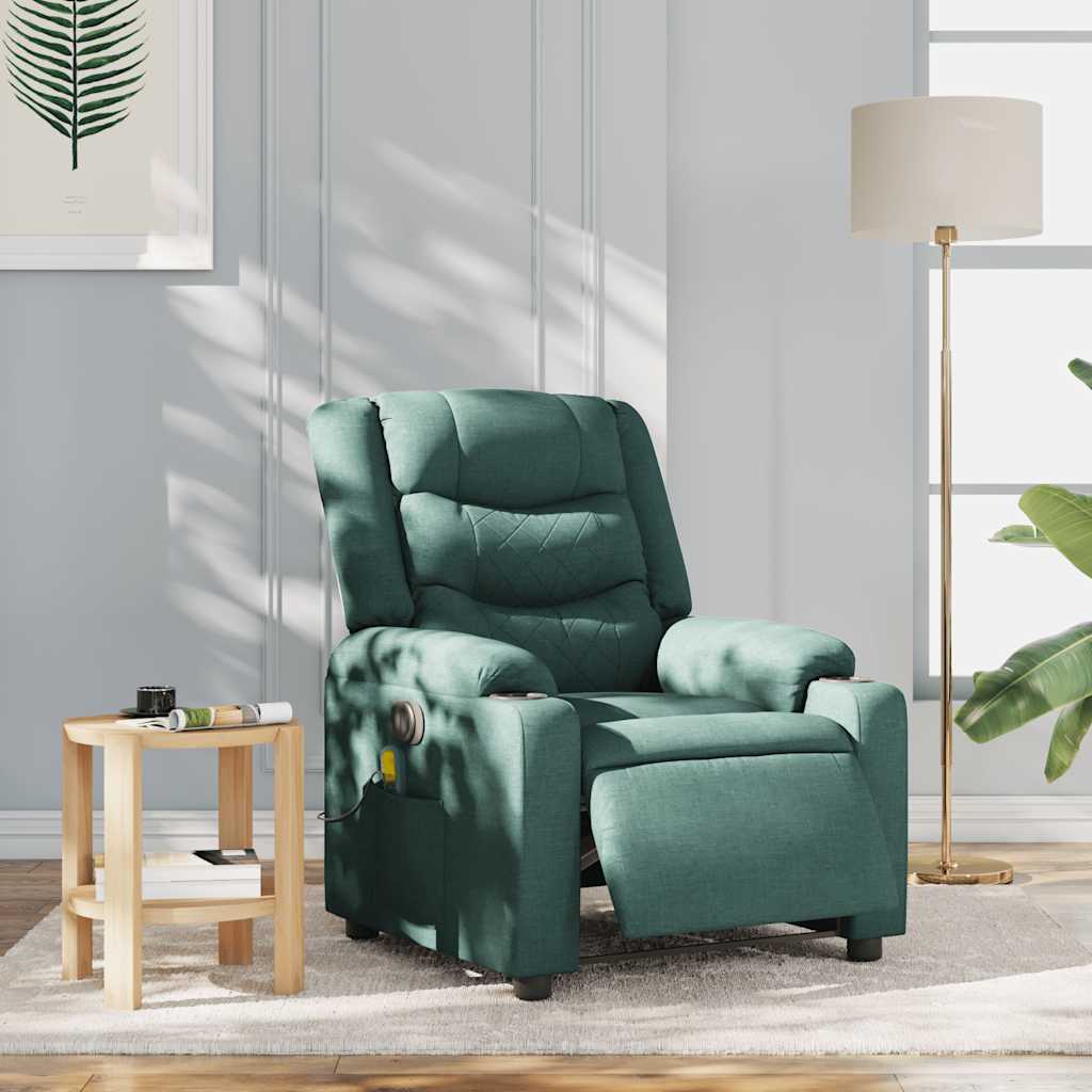 vidaXL Sillón reclinable de masaje eléctrico tela verde oscuro