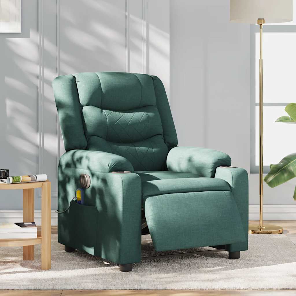 vidaXL Sillón reclinable de masaje eléctrico tela verde oscuro