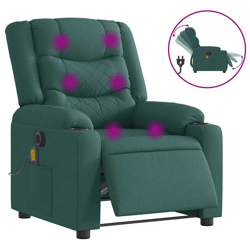 vidaXL Sillón reclinable de masaje eléctrico tela verde oscuro