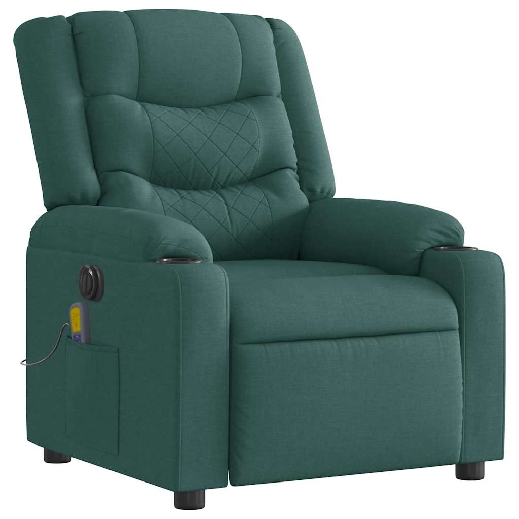 vidaXL Sillón reclinable de masaje eléctrico tela verde oscuro