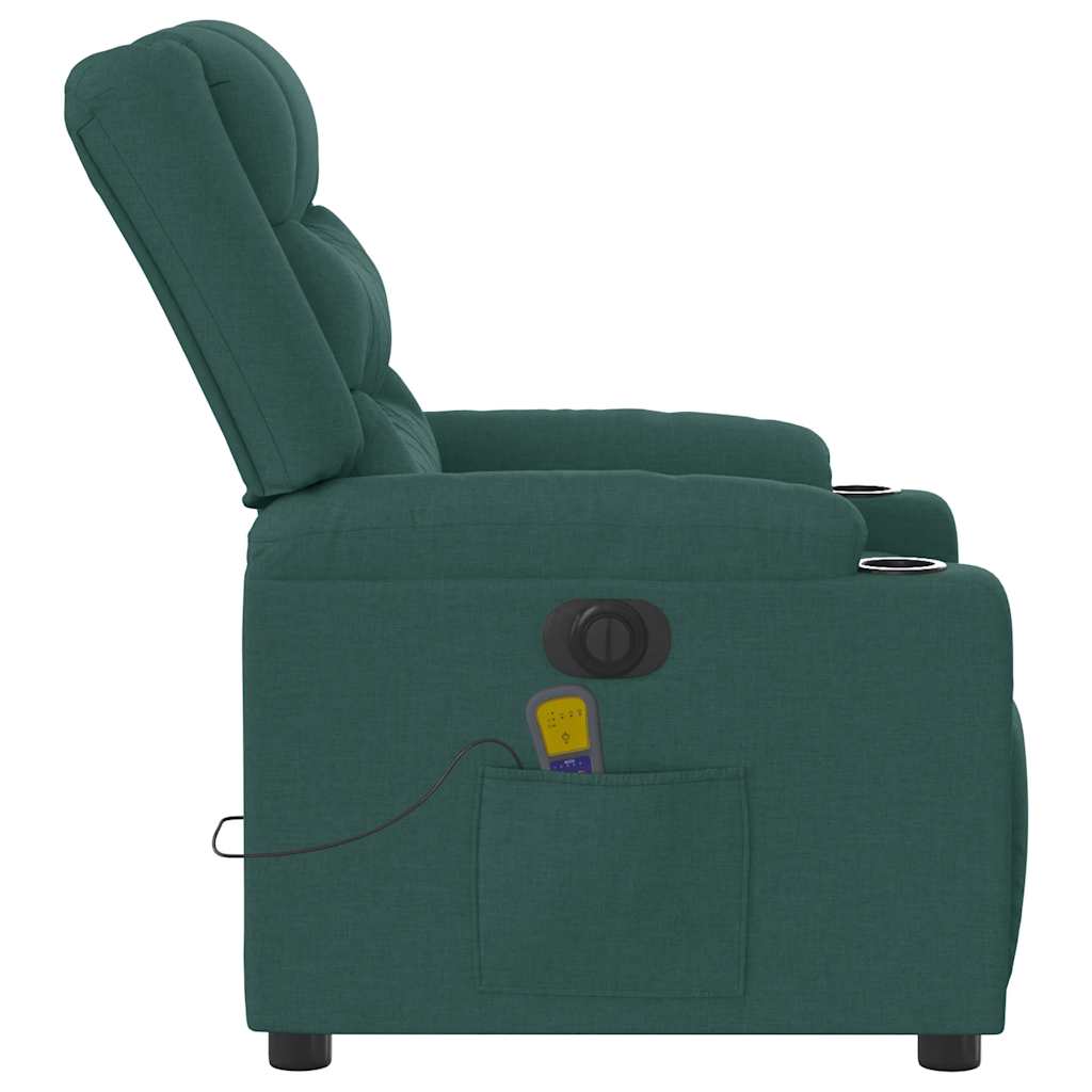 vidaXL Sillón reclinable de masaje eléctrico tela verde oscuro