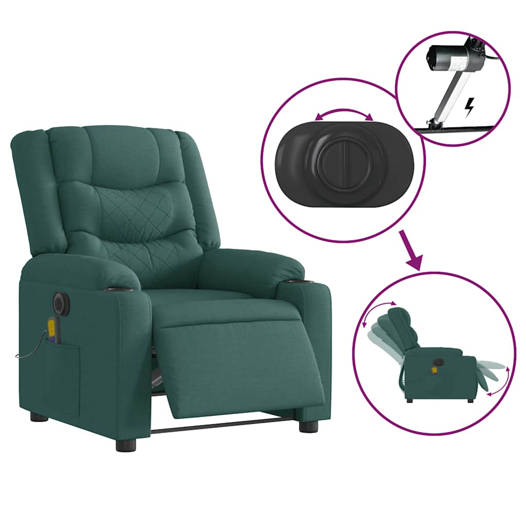 vidaXL Sillón reclinable de masaje eléctrico tela verde oscuro