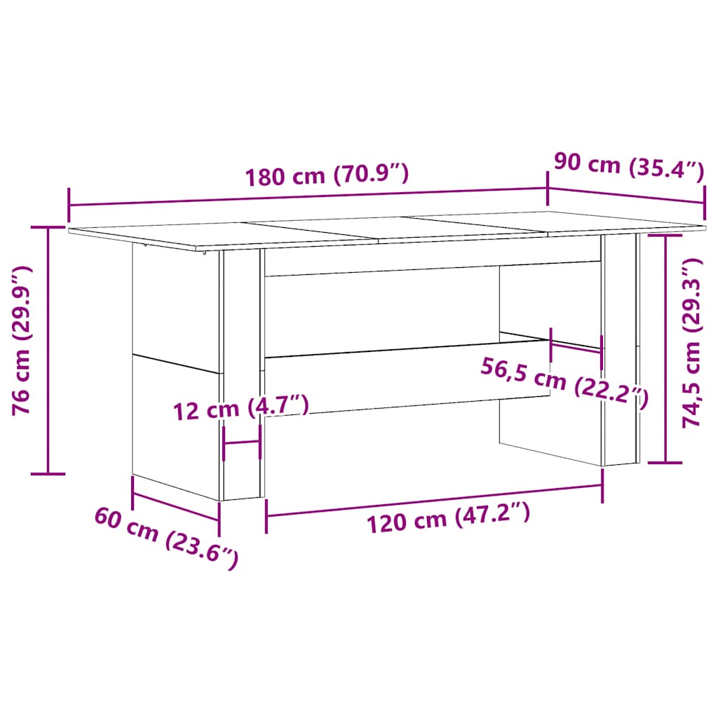 vidaXL Mesa de comedor madera ingeniería roble artisan 180x90x76 cm