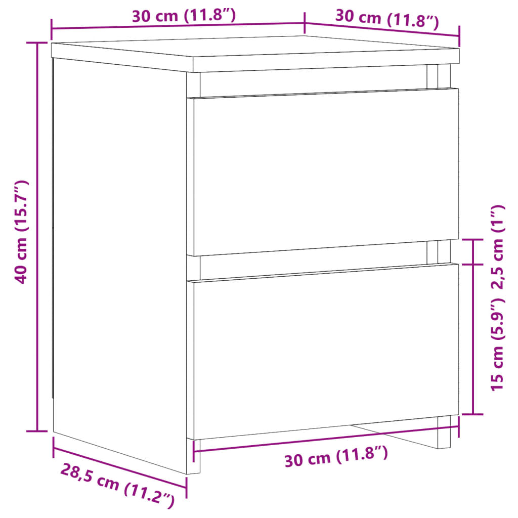 vidaXL Mesitas de noche 2 uds madera ingeniería envejecida 30x30x40 cm