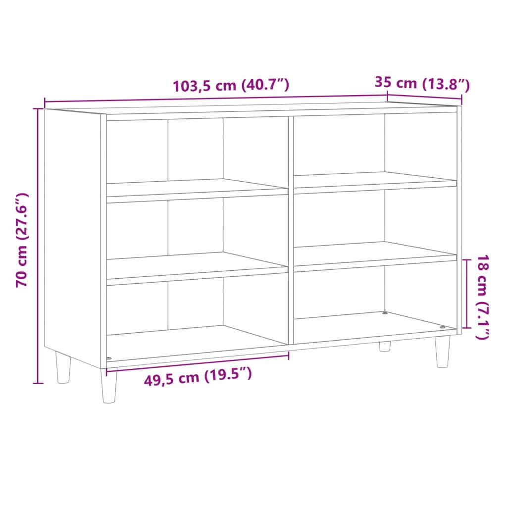 vidaXL Aparador de madera ingeniería madera envejecida 103,5x35x70 cm