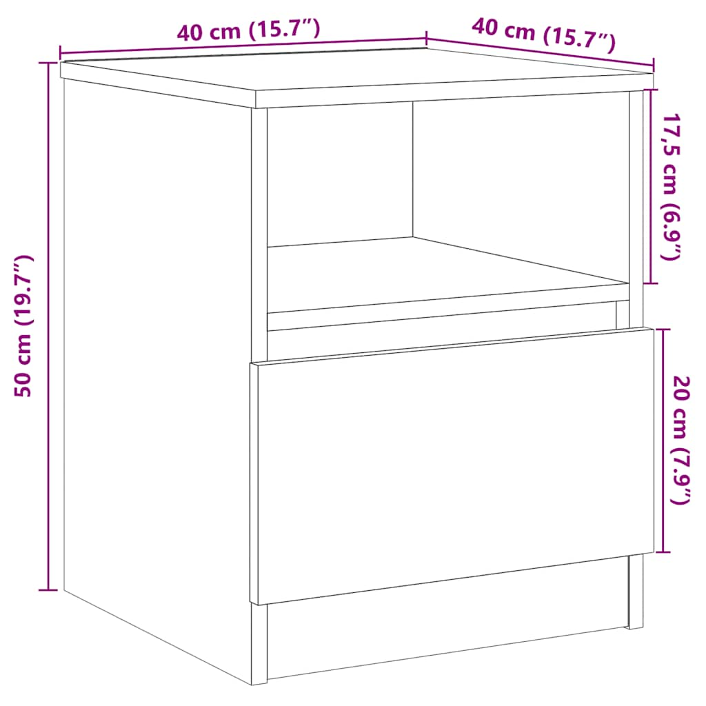 vidaXL Mesitas de noche 2 uds madera ingeniería envejecida 40x40x50 cm