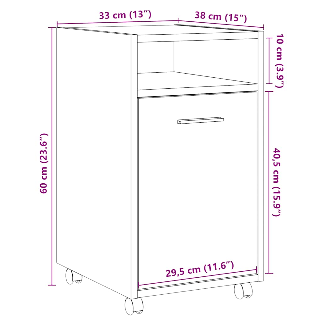 vidaXL Armario ruedas madera contrachapada envejecida 33x38x60 cm