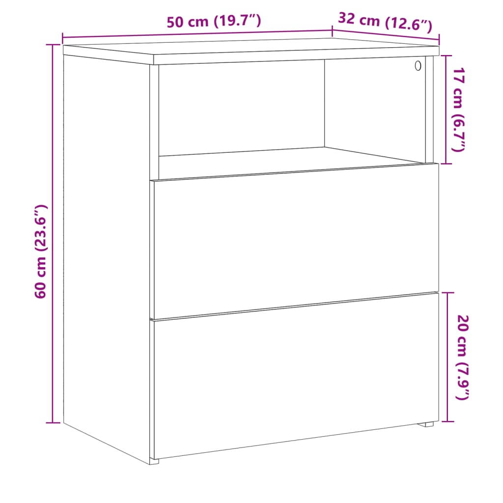 vidaXL Mesitas de noche 2 uds madera ingeniería envejecida 50x32x60 cm