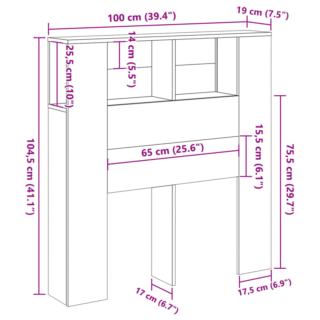 vidaXL Cabecero armario madera ingeniería envejecida 100x19x104,5 cm