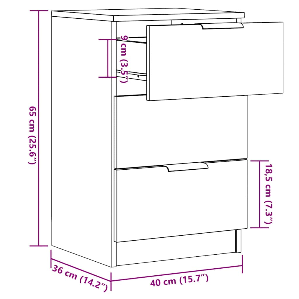 vidaXL Mesitas de noche 2 uds madera ingeniería envejecida 40x36x65 cm