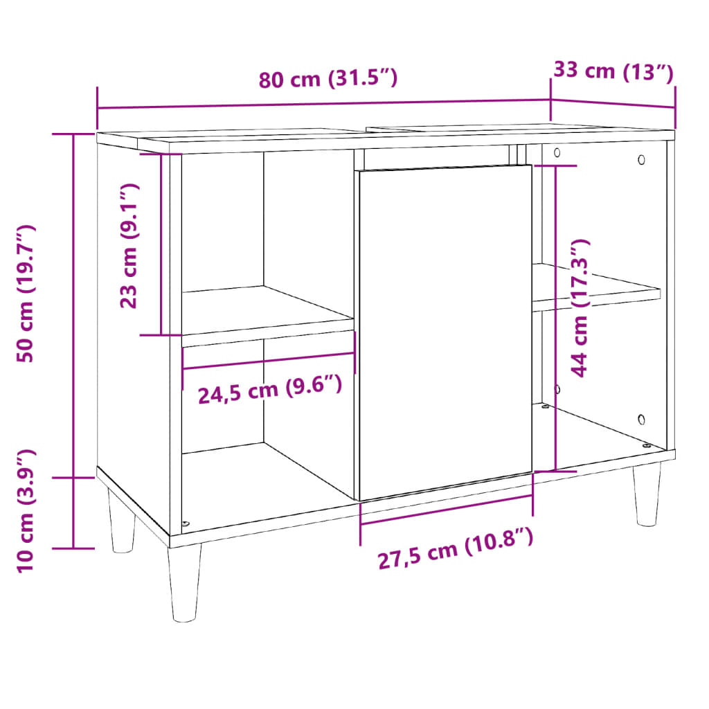 vidaXL Mueble de baño madera de ingeniería gris hormigón 80x33x60 cm