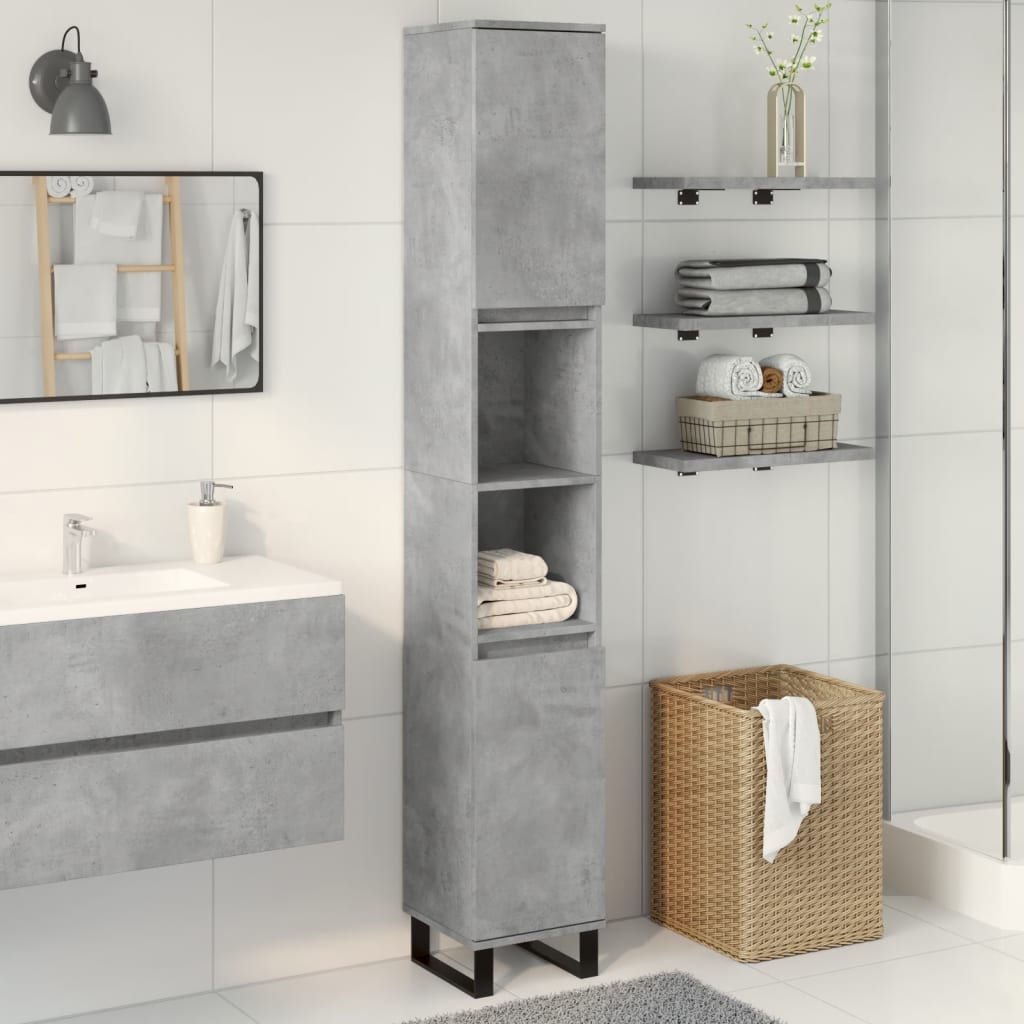 vidaXL Armario de baño madera contrachapada gris hormigón 30x30x190 cm