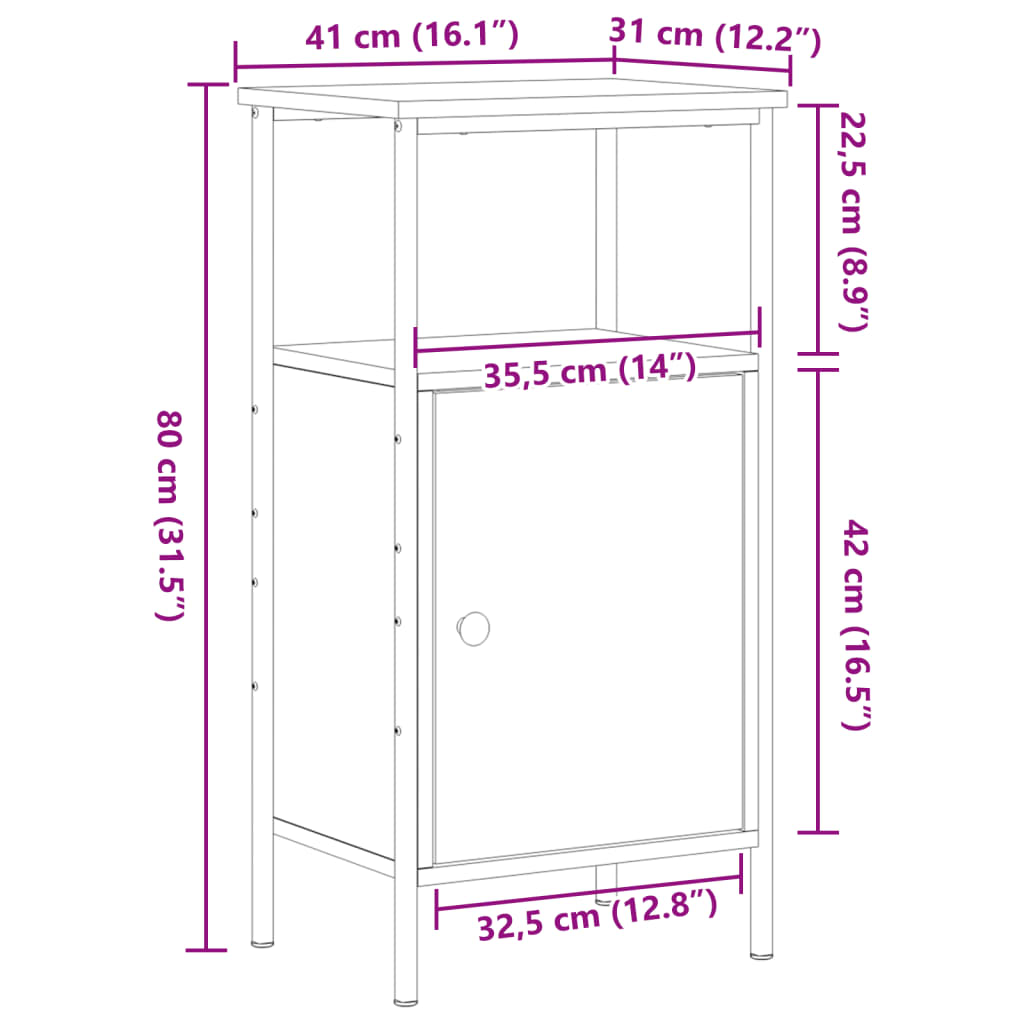 vidaXL Mesita de noche madera de ingeniería roble artisan 41x31x80 cm