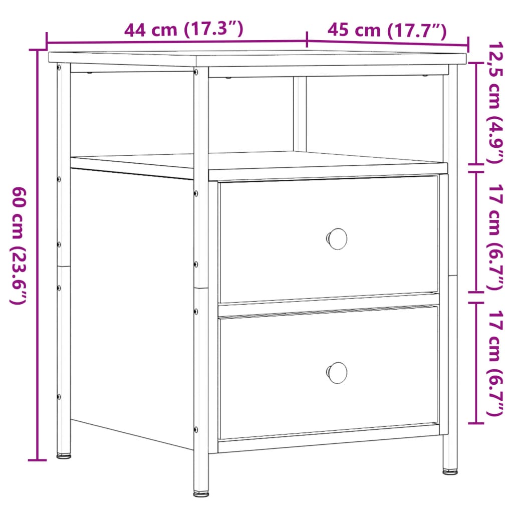 vidaXL Mesitas de noche 2 uds madera ingeniería envejecida 44x45x60 cm