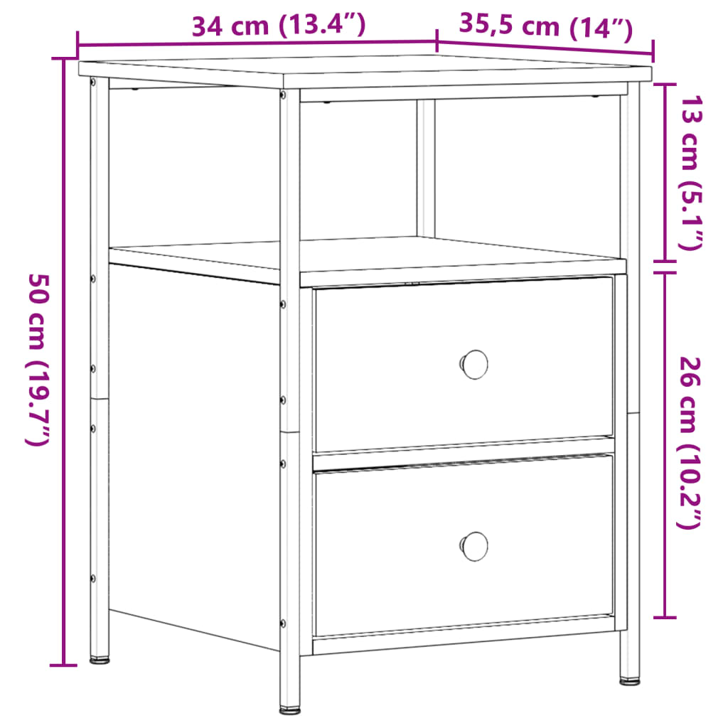 vidaXL Mesita de noche madera ingeniería roble artisan 34x35,5x50 cm