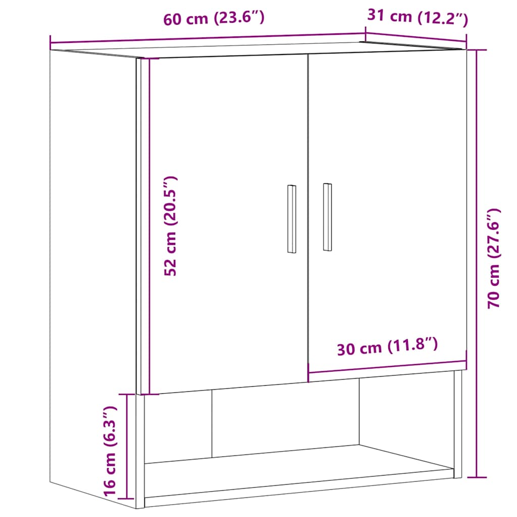 vidaXL Armario de pared madera de ingeniería roble artesano 60x31x70cm