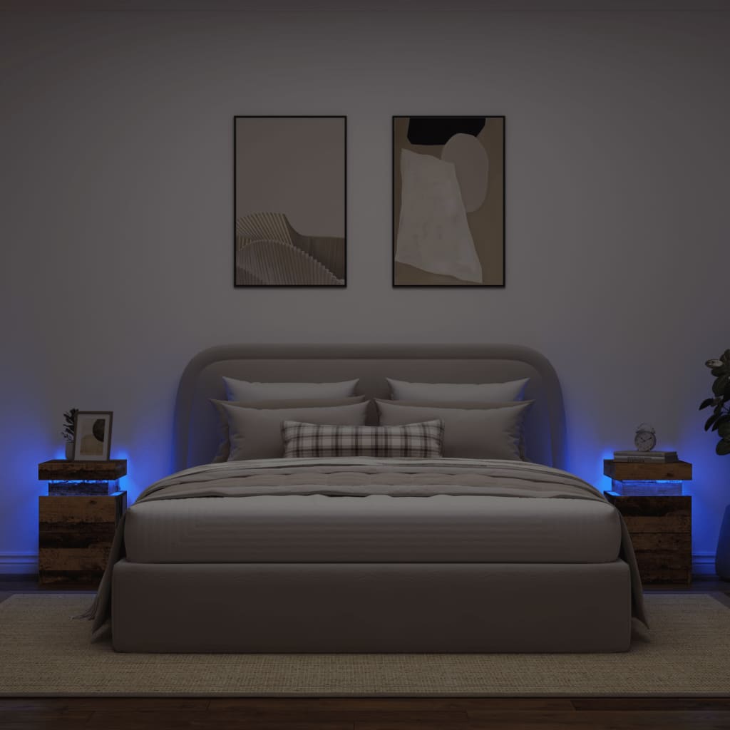 vidaXL Mesitas de noche con LED 2 uds madera envejecida 35x39x55 cm