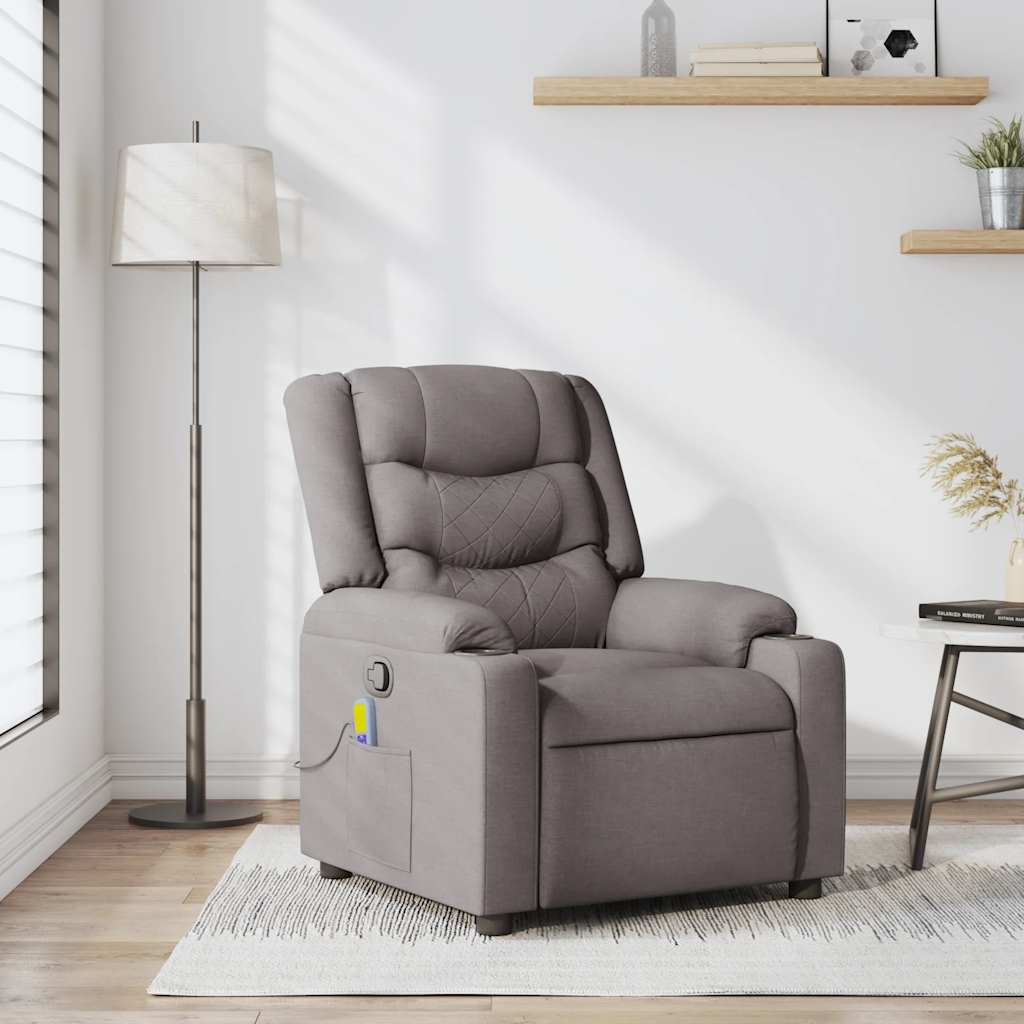 vidaXL Sillón de masaje reclinable de tela gris taupé