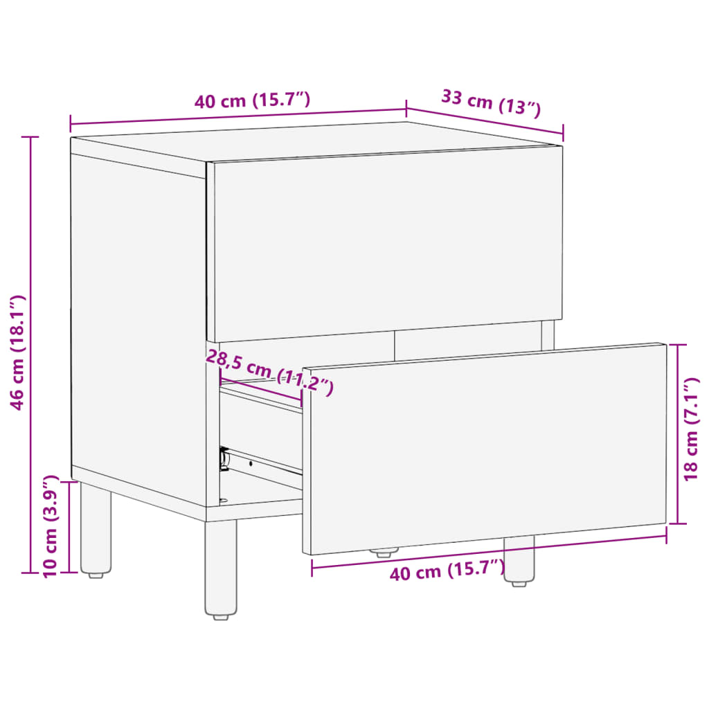 vidaXL Mesitas de noche 2 uds madera maciza de mango negro 40x33x46 cm