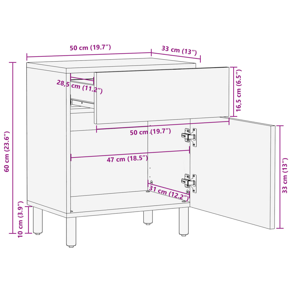 vidaXL Mesita de noche madera de ingeniería negra 50x33x60 cm