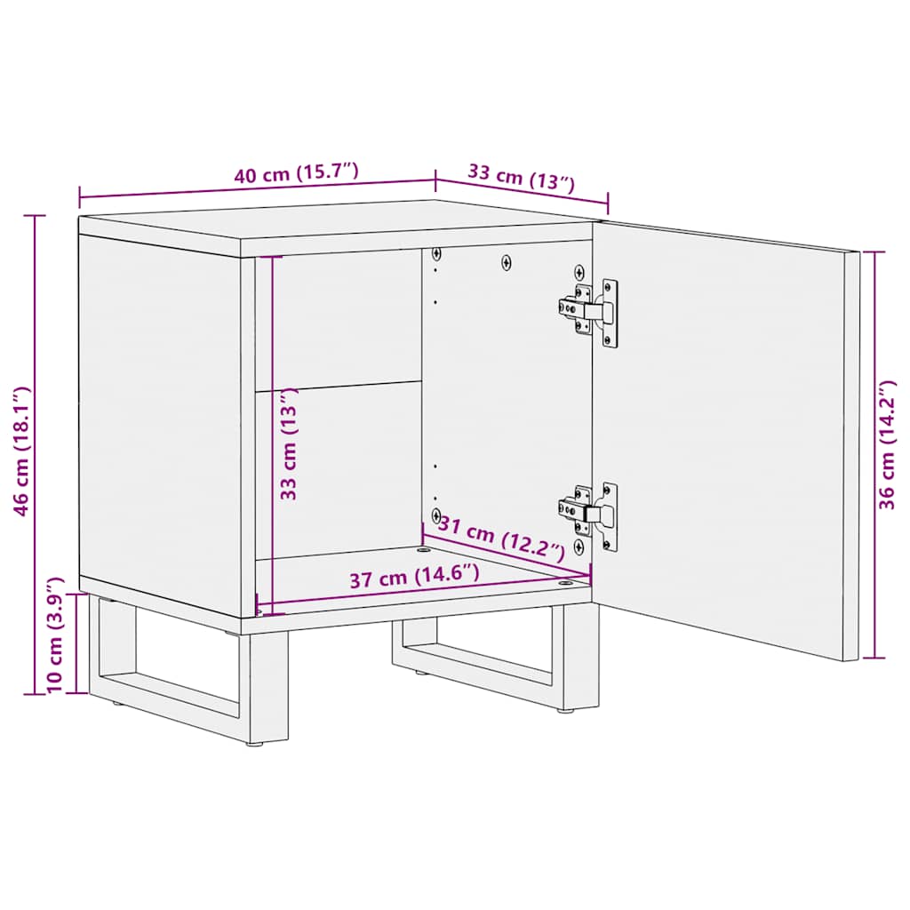 vidaXL Mesita de noche de madera maciza de mango negra 40x33x46 cm