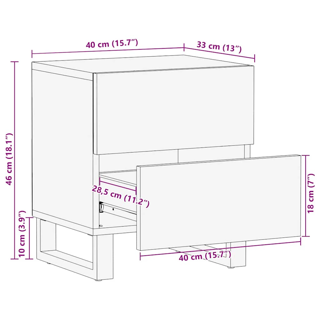 vidaXL Mesita de noche de madera maciza de mango negra 40x33x46 cm