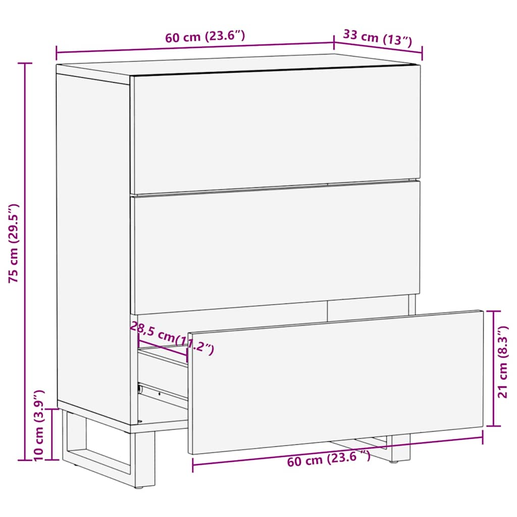 vidaXL Aparador negro 60x33x75 cm madera maciza mango