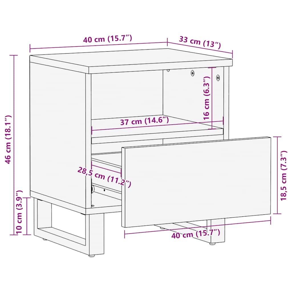 vidaXL Mesitas de noche 2 uds madera maciza de mango negro 40x33x46 cm