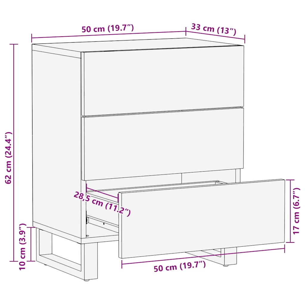 vidaXL Mesilla de noche negra 50x33x62 cm madera maciza mango