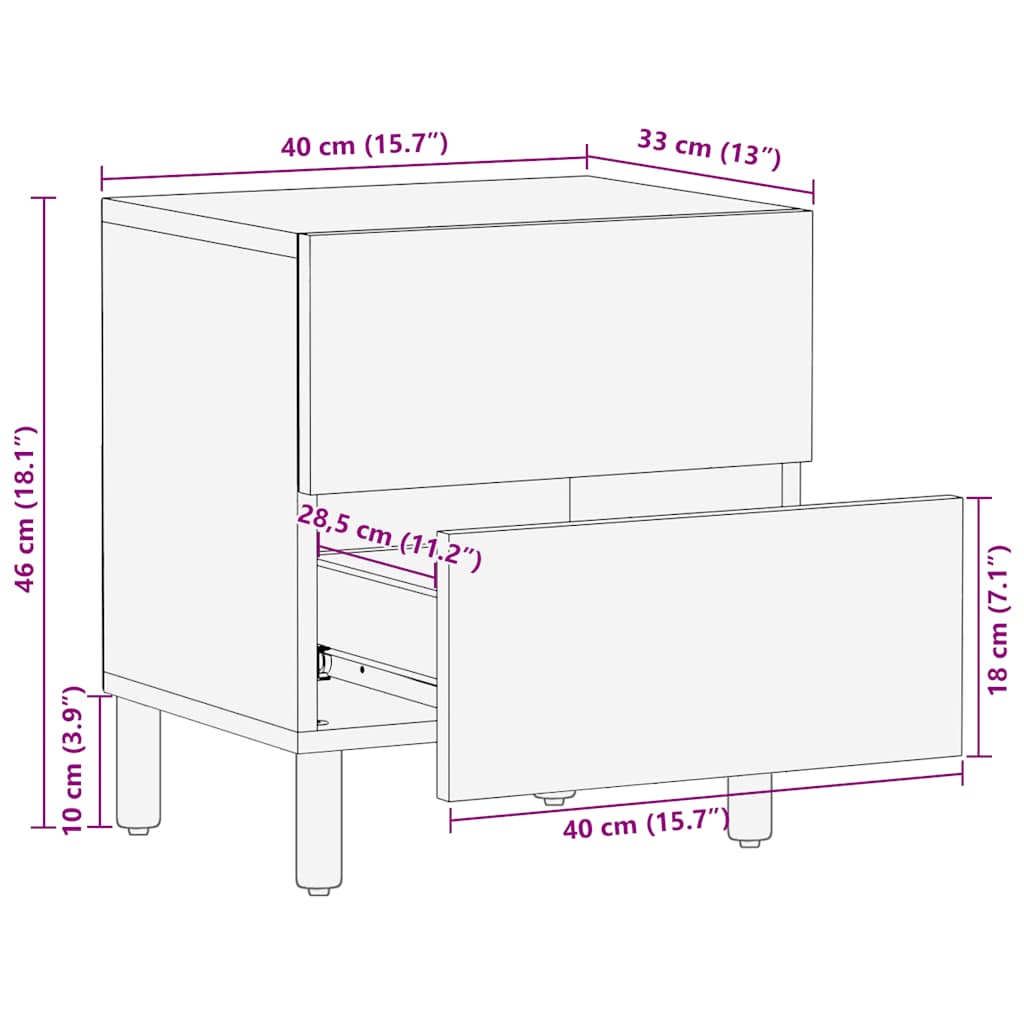 vidaXL Mesilla de noche marrón 40x33x46 cm madera maciza mango