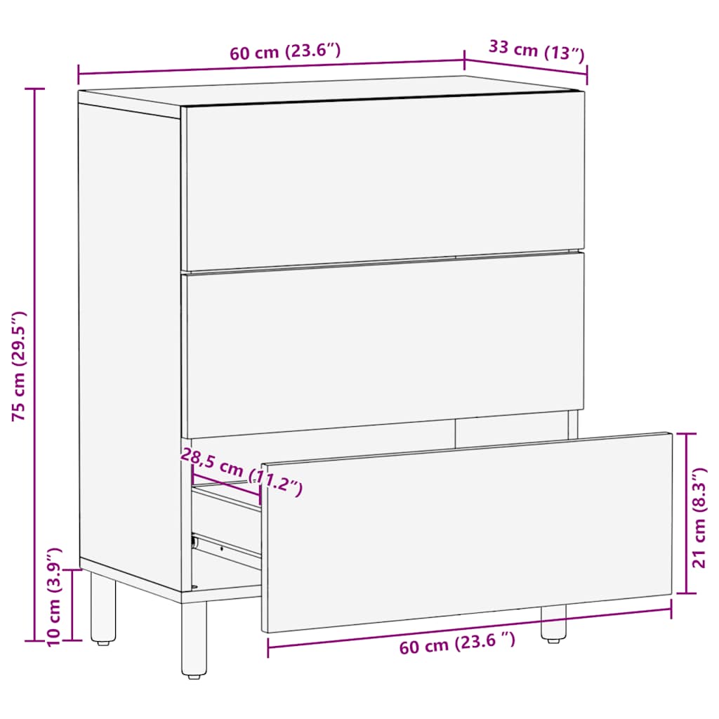 vidaXL Aparador marrón 60x33x75 cm madera maciza mango